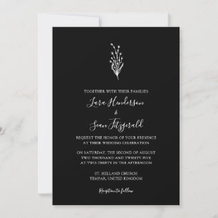Invitación Lavanda floral negro Minimalista moderno