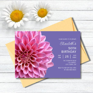 Invitación Lavanda Floral Rosa Dahlia Purple 50 cumpleaños