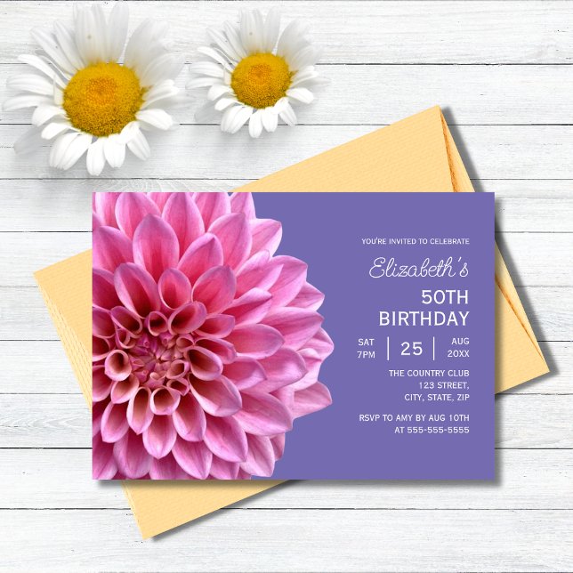 Invitación Lavanda Floral Rosa Dahlia Purple 50 cumpleaños (Subido por el creador)
