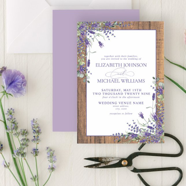 Invitación Lavanda formal Eucalyptus Wood Script Boda (Subido por el creador)