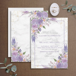 Invitación Lavanda formal Lilac Mármol oro Boda floral