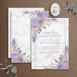 Invitación Lavanda formal Lilac Mármol oro Boda floral