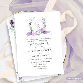 Invitación Lavanda formal, púrpura, Boda monograma pastel