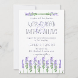 Invitación Lavanda francesa acuarela sobre Boda blanco