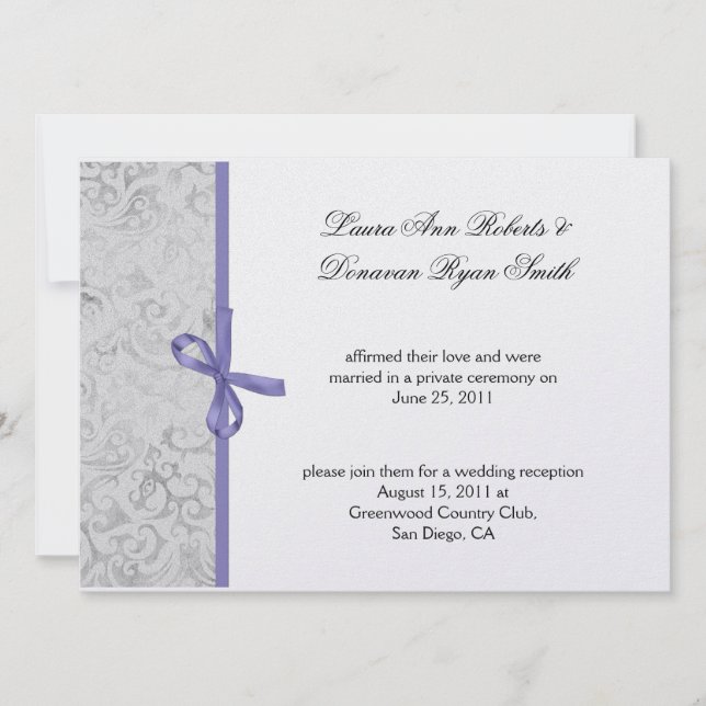 Invitación Lavanda Gris Blanco Damask Post Boda (Anverso)
