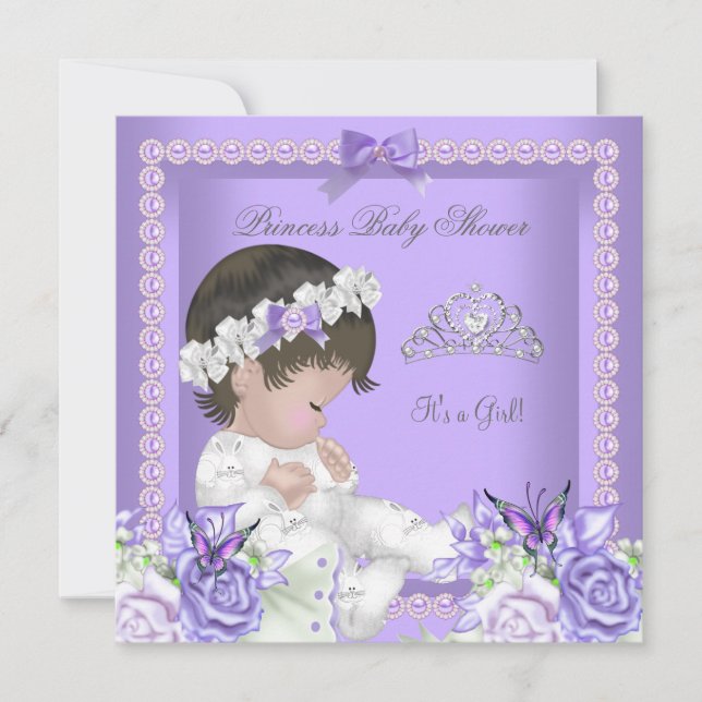Invitación Lavanda Lila Gris Perla Fiesta de Bebé Niña C (Anverso)