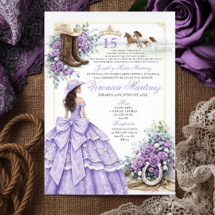 Invitación Lavanda Lila Quinceañera Occidental