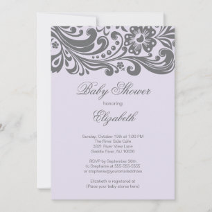 Invitación Lavanda moderna Baby Shower Floral gris