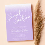 Invitación Lavanda moderna con iluminación y dulce blanco 16<br><div class="desc">Esta invitación a 16 personas es de color púrpura pastel y cuenta con una fuente de escritura moderna con lámparas de cristal.</div>