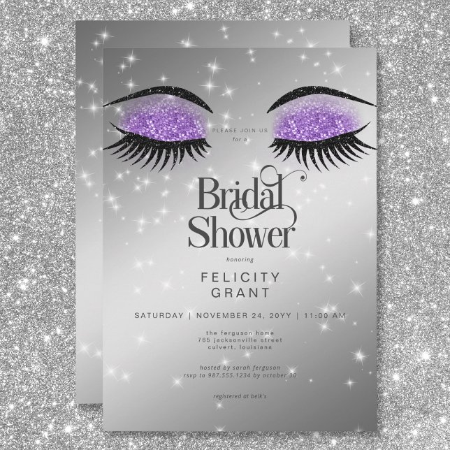 Invitación Lavanda moderna Morado Glam Ojos Bridal Ducha (Modern Lavender Purple Glam Eyes Bridal Shower Invitation)
