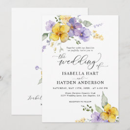 Invitación Lavanda morada amarilla Boho Boda floral rústico