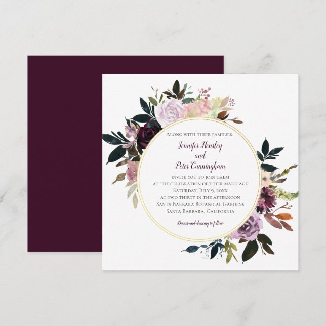 Invitación Lavanda morada Boda de Círculo Oro Blanco Rosa (Anverso / Reverso)