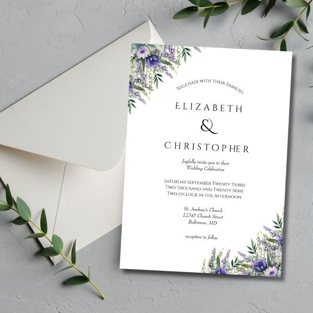 Invitación Lavanda morada Boda formal elegante y moderno (Lavender Greenery Watercolor Floral Botanical Wedding invitation Formal and Elegant)
