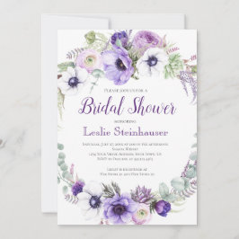 Invitación Lavanda morada Floral blanca ducha de novia |