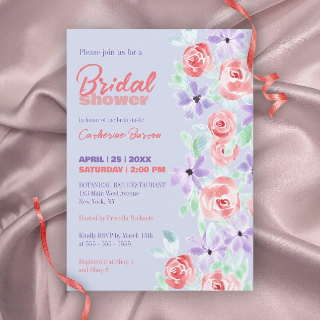 Invitación Lavanda morada romántica y ducha de novia roja (Subido por el creador)