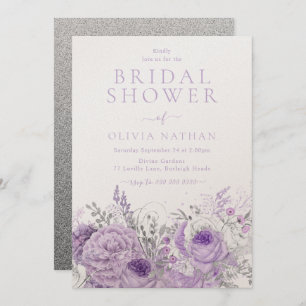Invitación Lavanda morada Shimmer Floral Bridal Shower