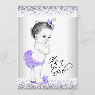 Invitación Lavanda morada y ducha chica gris