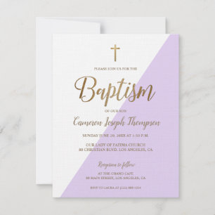 Invitación Lavanda morado Oro blanco Bautismo moderno