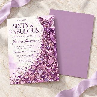 Invitación Lavanda Morado Sesenta y Fabuloso Cumpleaños 60