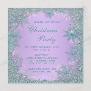 Invitación Lavanda Morado Turquesa Azul Copo de Nieve Navidad