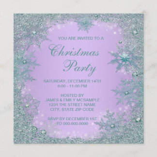 Invitación Lavanda Morado Turquesa Azul Copo de Nieve Navidad