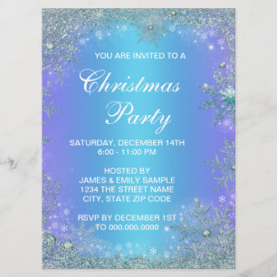 Invitación Lavanda Morado Turquesa Azul Copo de Nieve Navidad