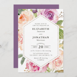 Invitación lavanda morado y boda floral rubio