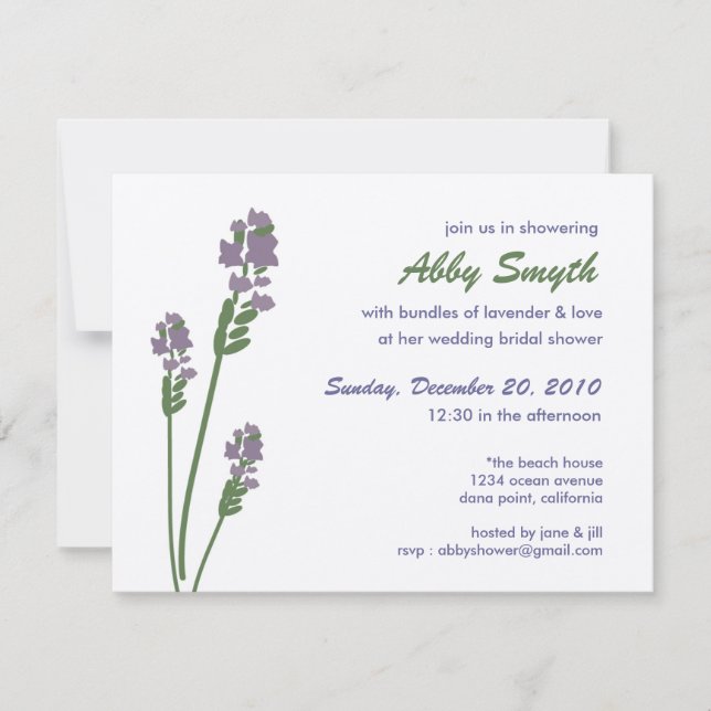 Invitación Lavanda nupcial o Baby Shower (Anverso)