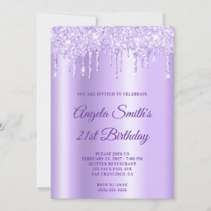 Invitación Lavanda Ombre con Brillo Purpura Pálido Brillante