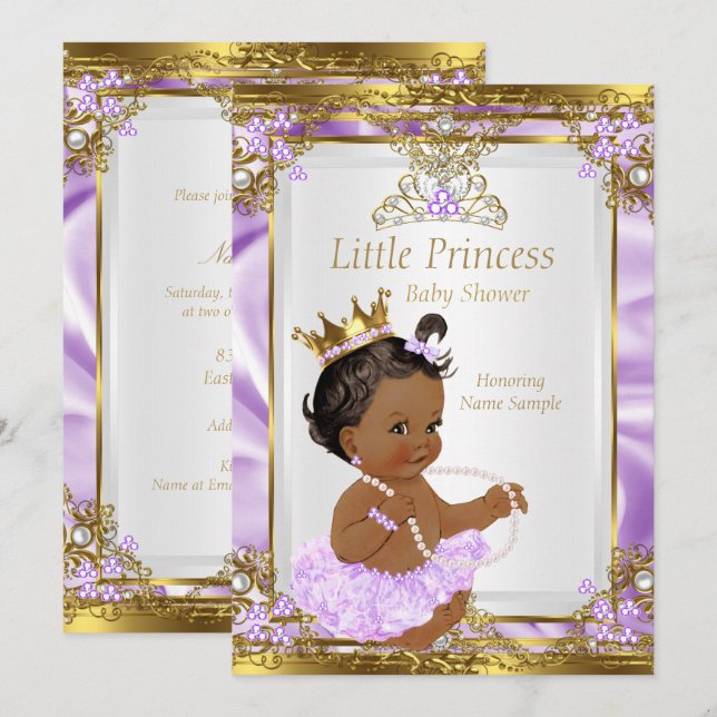 Invitación Lavanda Oro Blanco Princesa Baby Shower Étnico (Anverso / Reverso)