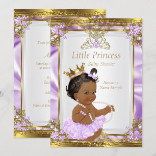 Invitación Lavanda Oro Blanco Princesa Baby Shower Étnico