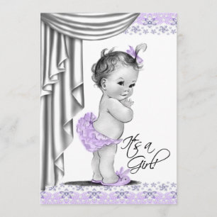 Invitación Lavanda para bebé dulce y Baby Shower gris