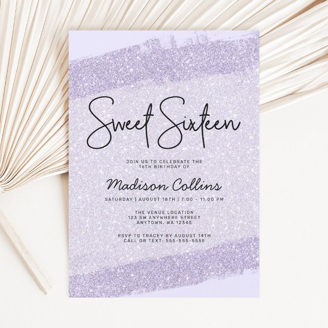 Invitación Lavanda Pincel morado Purpurina Dulce 16 (Subido por el creador)