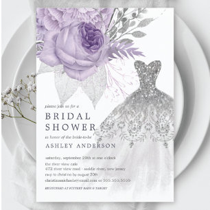 Invitación lavanda Plata Boda Floral Vestido Bridal Shower