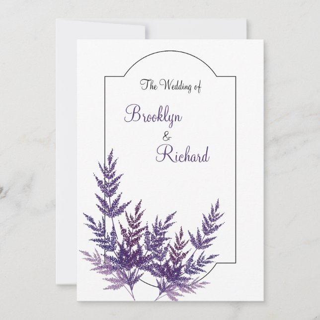Invitación Lavanda Polvo morado, boda botánico (Anverso)