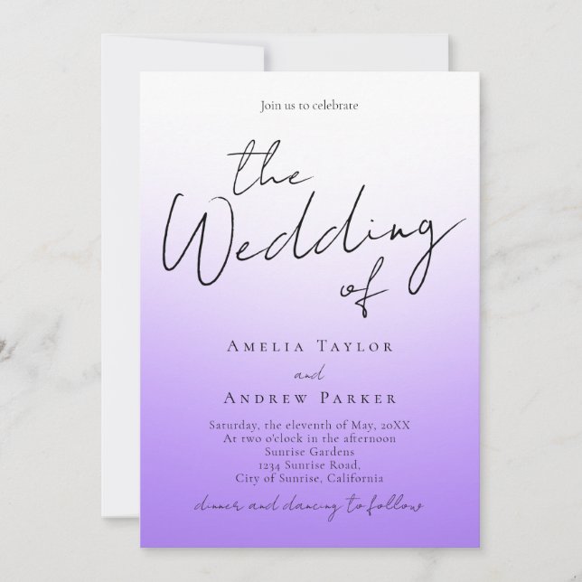 Invitación Lavanda Púrpura Código QR Mínimo Boda Elegante (Anverso)