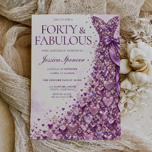 Invitación Lavanda Púrpura Cuarenta y Fabuloso Cumpleaños 40