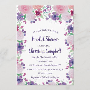 Invitación Lavanda púrpura Lilac Floral Rosa Ducha Británica