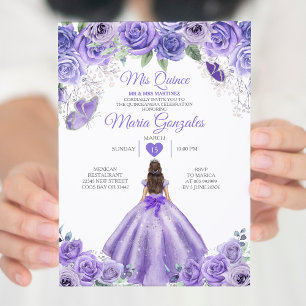 Invitación Lavanda Púrpura Mis Quince 15 Anos Plata Crown