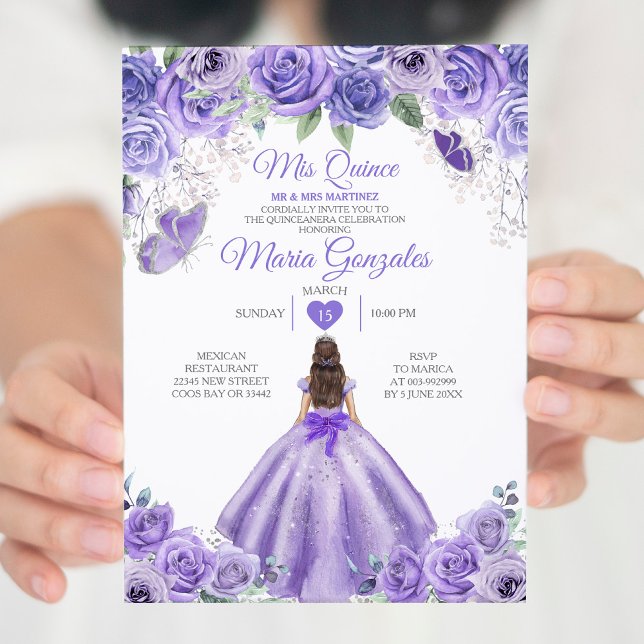 Invitación Lavanda Púrpura Mis Quince 15 Anos Plata Crown (Subido por el creador)