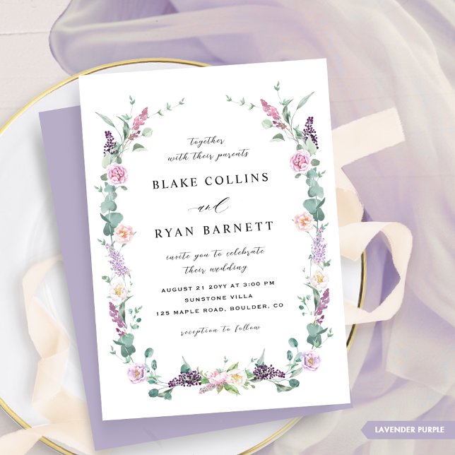 Invitación Lavanda Púrpura, Pastel Delicate Boda Floral (Subido por el creador)