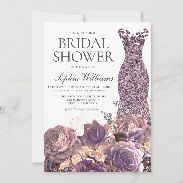 Invitación Lavanda púrpura Rosa Dusty Ducha Bridal (Anverso)