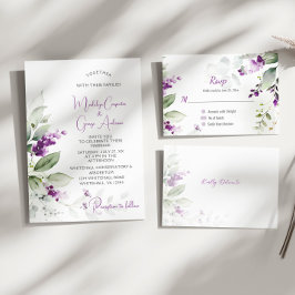 Invitación Lavanda púrpura Stems Greenery Boda