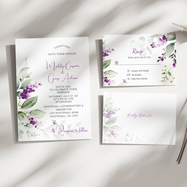 Invitación Lavanda púrpura Stems Greenery Boda (Subido por el creador)