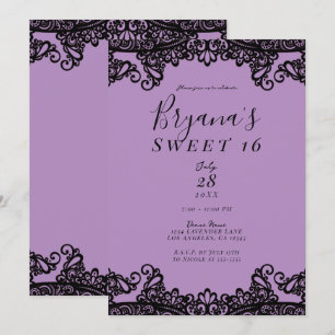 Invitación Lavanda púrpura y Fiesta de 16 cabritos negros