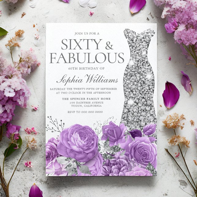 Invitación Lavanda púrpura y fiesta de cumpleaños número 60 (Subido por el creador)