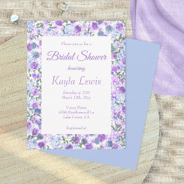 Invitación Lavanda, Rosa Azul Claro Borde Ducha Nupcial