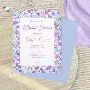 Invitación Lavanda, Rosa Azul Claro Borde Ducha Nupcial