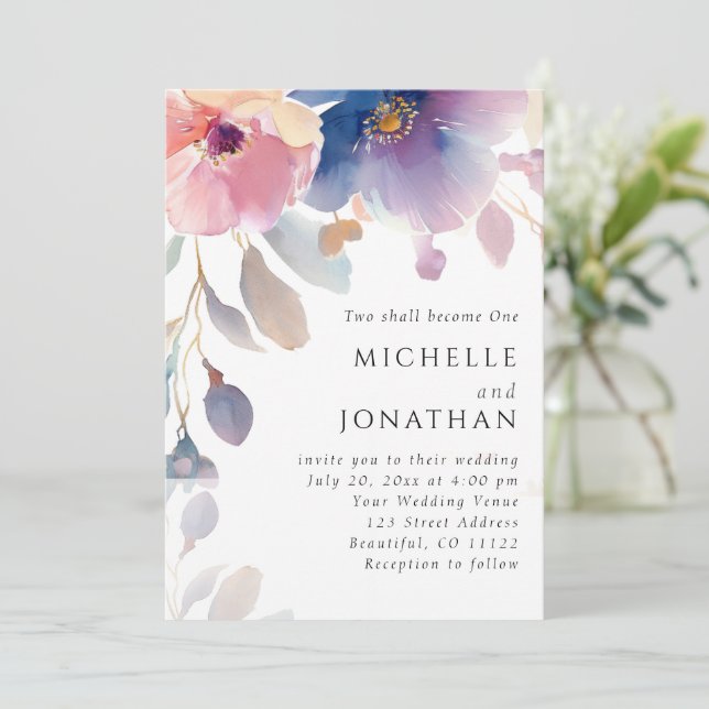 Invitación Lavanda rosa Floral Biblia cristiana Verse Boda (Anverso de pie)