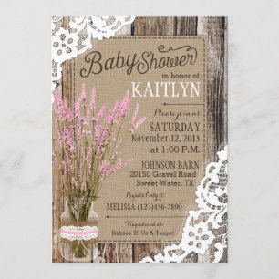 Invitación Lavanda rosa Lace Rústico Baby Shower